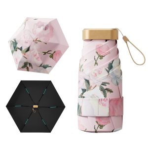 CHINEE High Quality Luxury Oriental Pocket Manual Five-Folding UV Resistant Black Coating Travel Portable Mini Sun Umbrella