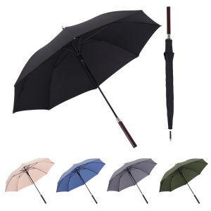 CHINEE High Quality Personalized Semi Automatic Open Golf Umbrella Men Long Wooden Handle Windproof Water Resistant Fiberglass Shaft
