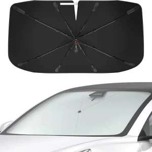 CHINEE Innovative Silver Coated Front Windshield Sunscreen Protector Foldable Black Metal Frame 110cm Car Parasol Umbrella