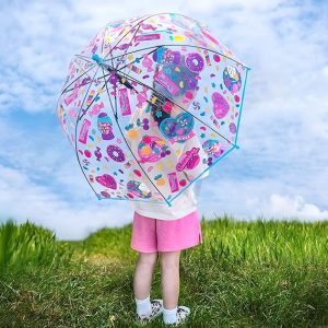 CHINEE Kids Clear Bubble Umbrella Transparent Dome See Through Child Umbrellas for Rain Boys Girls With Pinch Proof Closure