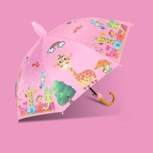 CHINEE Kids Long Handle Umbrella Cartoon Ice Cream Design for Male Female Students Kindergarten Rain and Sun Shelter