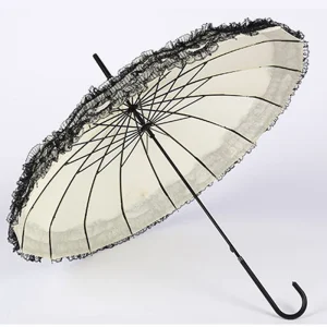 CHINEE Ladies’ Victoria Style Lace Pagoda Wedding Parasol Long Handle Manual Control Sunproof for Bridal & Adult Party Use