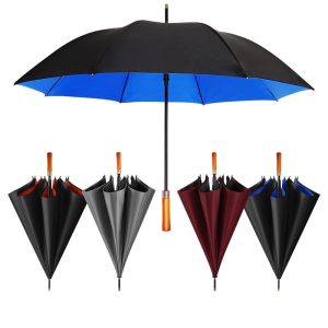 CHINEE Luxury Double Layer Golf Umbrella Large Windproof Waterproof Umbrella with Wooden Handle for Men Business