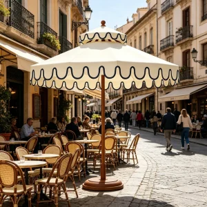 CHINEE Luxury French Style 9ft Scalloped Valance Patio Umbrella Windproof Double Top Garden Sunshade for Beach Club Resort Use