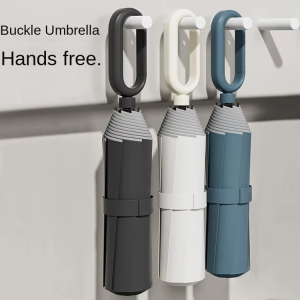 CHINEE Luxury Three-Fold Automatic Umbrella with Rain Channeling All Weather Use Auto Open Ring Buckle for Car and Travel