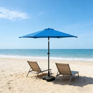 CHINEE Minimalist Hotel Balcony Terrace Center Pole Iron Umbrella 2.3m Solid Color UV Sun Shade Parasol Easy Crank Tilt Lightweight