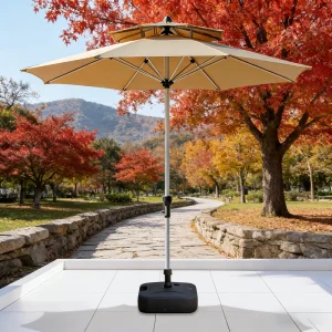 CHINEE Minimalist Iron 2.7m Double Top Center Pole Vented Market Umbrella Heavy Duty Crank Handle Parasol Anti UV Foldable Design Hotel