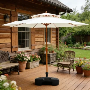 CHINEE Modern 2.7m Double Canopy Foldable Waterproof Outdoor Umbrella for Hotel Patio Garden Cafe Iron Frame Crank 180g Polyester Cover