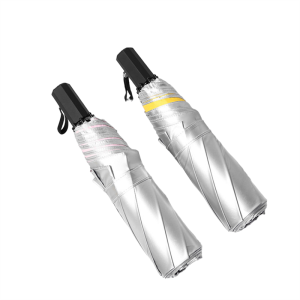 CHINEE Modern 3 Fold Titanium Silver Handheld Umbrella Compact Pocket UV Rain Manually Foldable for Business Personal
