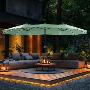 CHINEE Modern Design Outdoor Reverse Patio Parasol Umbrella Big Size 15FT Radii LED Light Iron Frame Iron Pole Garden Park Courtyard
