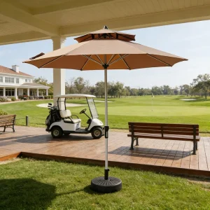 CHINEE Modern Double Roof Garden Umbrella 2.7m All Iron Crank Waterproof Foldable Powder Coated Frame for Patio Poolside Cafe No Tilt