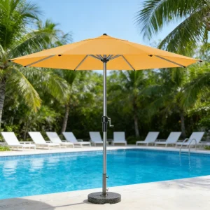 CHINEE Modern Foldable Waterproof Outdoor Patio Umbrella with 48mm Aluminum Center Pole Crank Lift Powder Coated Frame for Hotel Use