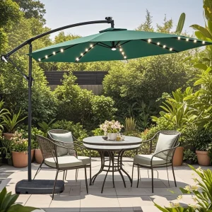 CHINEE Modern Hotel Outdoor Garden Banana Umbrella Iron Manual Lift Crank ABS Housing Heavy Duty Side Pole Solar LED Foldable