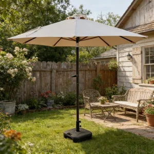 CHINEE Modern Iron 2.3 Meter Pearl Beige Waterproof Foldable Patio Parasol Crank Handle Tilt Function Lightweight 200g Fabric Park