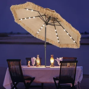 CHINEE Modern Iron Sun Outdoor Beach Umbrella with 1.35m Radii 32 Lamp Beads for Garden Patio Hotels Restaurants Courtyard & Park Use