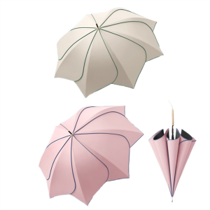 CHINEE Modern New Fashion Women’s Windproof Straight 8 bone Umbrella Uv proof Special shaped Petal Long Handle Business Gifts Oxford