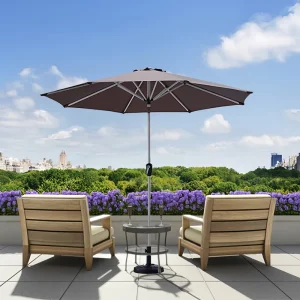 CHINEE Modern Vented Waterproof Foldable Patio Sunshade Umbrella 2.7m No Tilt Clean No Valance Canopy Crank Lift Powder Coated Iron