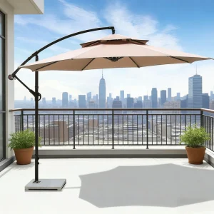 CHINEE Modern Waterproof Foldable Double Top Cantilever Iron Patio Umbrella Crank Lift ABS Housing Vented Canopy for Hotel Outdoor Use