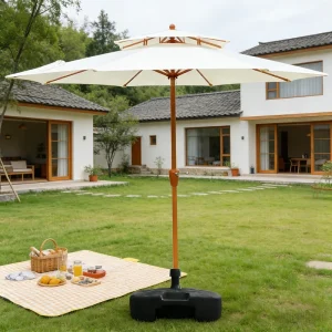 CHINEE Modern Waterproof Outdoor Sunshade Umbrella 270cm Double Tier Parasol Iron Pole 38mm Powder Coating Crank Handle No