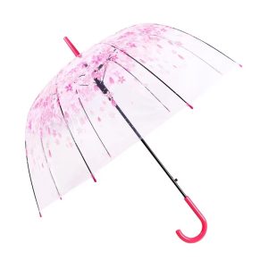 CHINEE Newest Design Colorful Sakura Pattern Transparent Windproof Rain Straight Umbrella