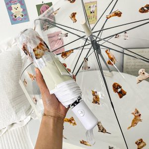 CHINEE OEM Custom Logo Kids Umbrella 19 Inch Transparent Puppy Paradise Theme Adjustable Handle Rain Protection