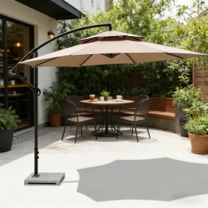 CHINEE Offset Banana Umbrella Vented Double Tier Canopy Heavy Duty Iron Side Pole Modern Design Waterproof Foldable Outdoor Hotel