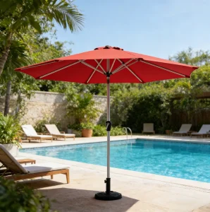 CHINEE Outdoor Garden Parasol 270cm Steel Center Pole 38mm 8 Rib Iron Frame Crank Open Vented Canopy Waterproof Modern Design