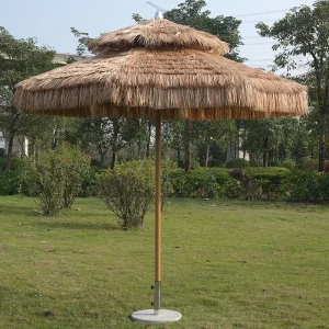 CHINEE Outdoor Hawaii Parasol Raffia Thatch Beach Umbrellas Thatch Roof Straw Umbrellas with Tilt