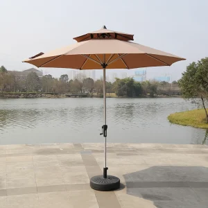 CHINEE Outdoor Patio Market Umbrella 2.7m Double Top Crank All Iron Structure 8 Ribs 38mm Pole Polyester Fabric Waterproof Modern