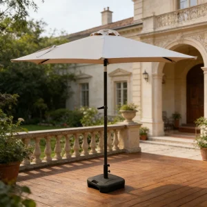 CHINEE Pearl Beige 2.3m Patio Umbrella Round Center Pole Sunshade with 200g DTY Canopy Crank System for Garden and Balcony