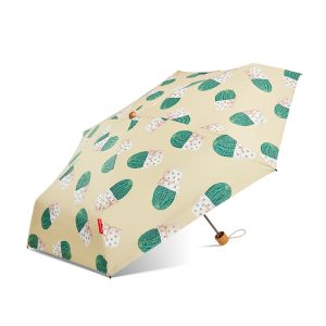 CHINEE Pocket Mini Sun Protection Anti Uv 5 Fold Umbrella Print Cute Manual Cactus for Adults Pongee 190T UPF50+