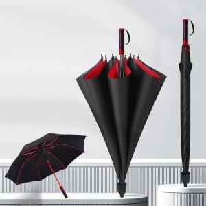 CHINEE Portable Black Double Canopy Compact Travel Semi Automatic Windproof Straight Umbrella Custom Logo Fiberglass Frame for Rain Use