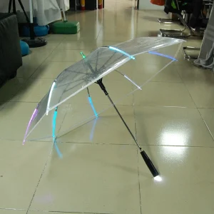 CHINEE Premium Transparent LED Umbrella with Torch Handle Automatic Windproof Clear Stick Umbrella for Resort Event Night Safety