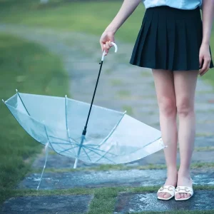 CHINEE Promotion Price Semi Automatic Clear Straight Umbrella Translate Umbrella PVC Rainproof Custom Printing J Handle