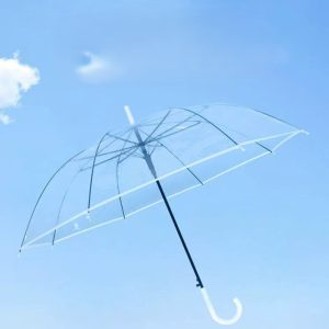 CHINEE Promotional Clear Umbrella Transparent Market Umbrella Semi Automatic Straight Rain Umbrella with J Handle