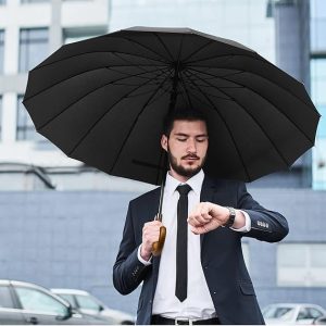 CHINEE Promotional Customized Golf Umbrellas 54 Inch 16 Ribs Big Size Golf Straight Umbrella With Wooden Handle