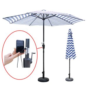 CHINEE Promotional Granite Umbrella Base 3 Meter Solar Power Charger Usb Outdoor Umbrella with Led Light