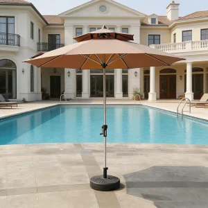 CHINEE Round Outdoor Umbrella 270cm Double Top Crank Umbrella with All Iron Frame Powder Coating 8 Ribs for Garden Patio