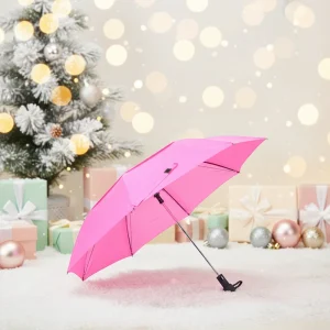 CHINEE Rubber Handle Pongee Fabric Waterproof Automatic Open Double Layers Compact Pink Custom Print Folding Umbrella