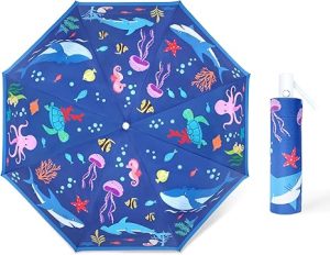 CHINEE Secure Kids Umbrella Quick Auto Open Close Reinforced Canopy High Visibility Reflective Edges