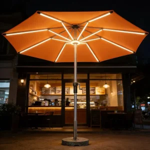 CHINEE Solar LED Lighted Foldable Waterproof Center Pole Patio Umbrella Warm Strip Lights Modern Design Aluminum Powder Coated Outdoor