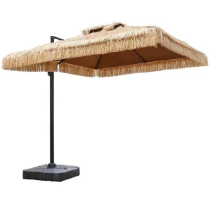 CHINEE Sombrilla De Playa Custom Luxury 8ft Windproof Swimming Pool Palm Palapa Thatch Straw PE Parasol Patio Outdoor Beach Umbrellas