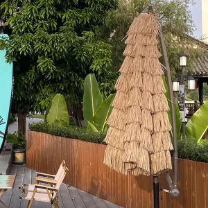 CHINEE Thatched Patio Tiki Umbrellas with Tilt Tropical Palapa Raffia Tiki Hut Hawaiian Hula Beach Umbrellas