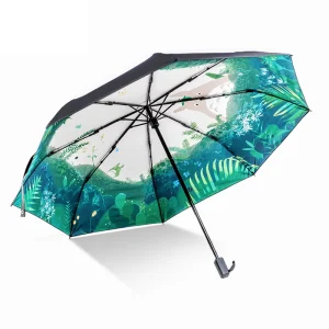 CHINEE Totoro Pattern 3 Folding External Sunscreen Black Coated Flower Print Inside Umbrella With Custom Print
