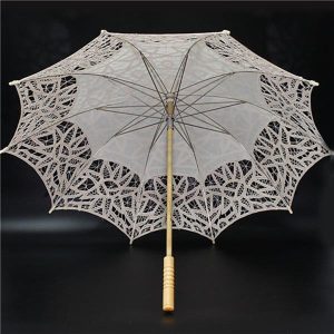 CHINEE White Wedding Umbrella with Sun Lace Fantastic Lady Style Manual Control Straight Pattern