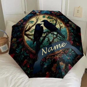 1 Piece No MOQ Custom Gothic Raven Name Folding Umbrella Dark Floral UV Print