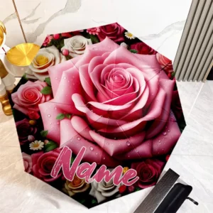 1 Piece No MOQ Custom Pink Rose Name Fold Umbrella Personalized Romantic Floral Gift UV Print Ombrello Personalizzato