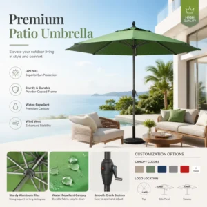 1.35M Radius Aluminum Pole Manual Lift Waterproof Sun Shade Outdoor Patio Umbrella Without Base