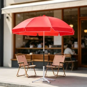 1.3m Beach Sun Umbrella with Double Reinforced Ribs, Windproof Vented Design, Red Height-Adjustable Frame, UV Protection