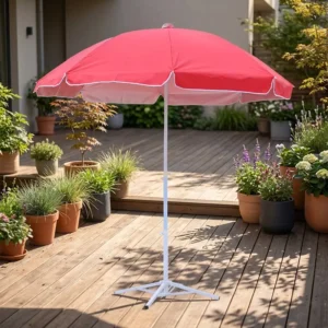 1.3m Plain Sun Parasol with Silver Coating Wind Resistant Adjustable Pole for Patio Beach Outdoor Use